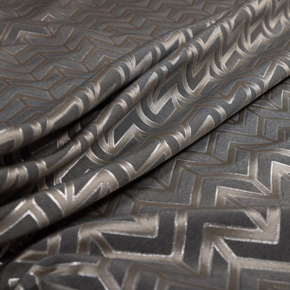 Nile Chevron Pattern Metallic Tones Silver Grey Upholstery Fabric CTR-1203 - Roman Blinds