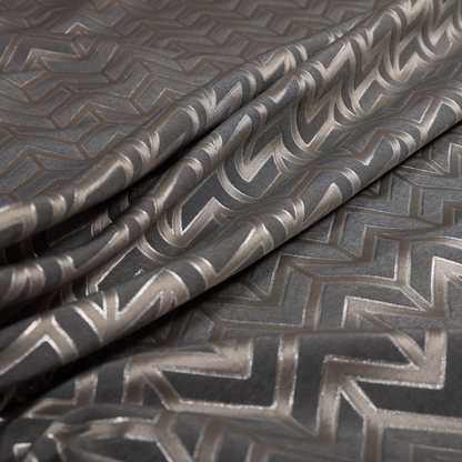 Nile Chevron Pattern Metallic Tones Silver Grey Upholstery Fabric CTR-1203 - Handmade Cushions