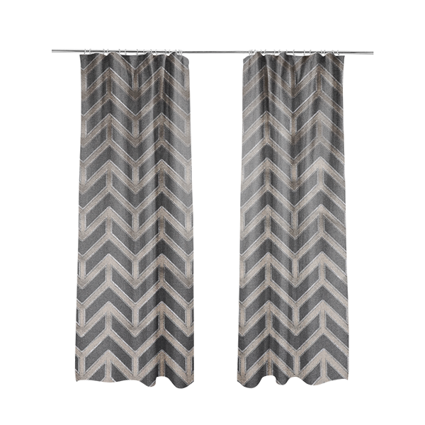 Nile Chevron Pattern Metallic Tones Silver Grey Upholstery Fabric CTR-1203 - Made To Measure Curtains