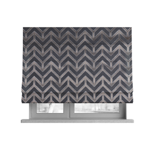 Nile Chevron Pattern Metallic Tones Silver Grey Upholstery Fabric CTR-1203 - Roman Blinds