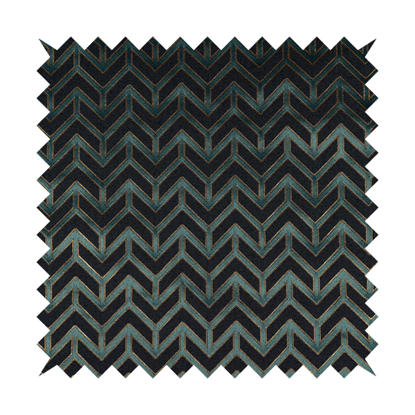 Nile Chevron Pattern Metallic Tones Blue Gold Upholstery Fabric CTR-1205 - Handmade Cushions