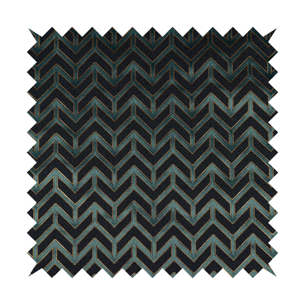 Nile Chevron Pattern Metallic Tones Blue Gold Upholstery Fabric CTR-1205