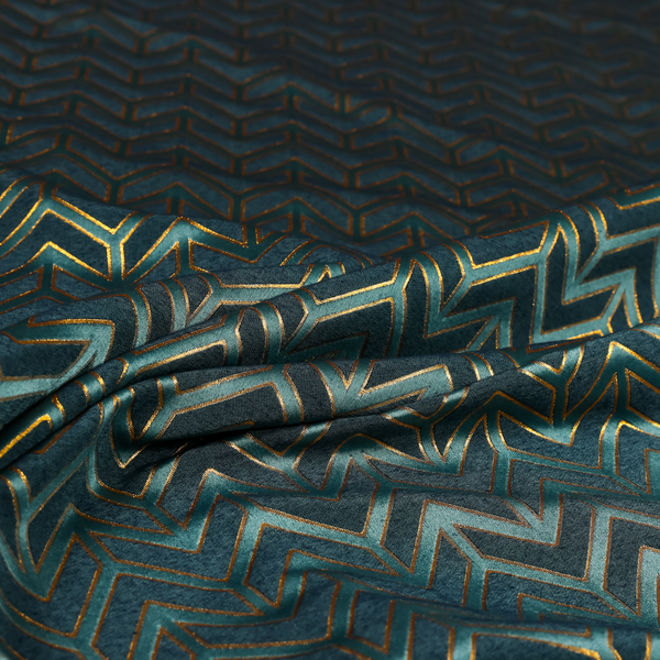 Nile Chevron Pattern Metallic Tones Blue Gold Upholstery Fabric CTR-1205 - Roman Blinds