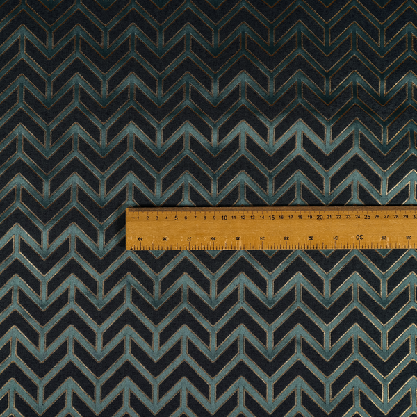 Nile Chevron Pattern Metallic Tones Blue Gold Upholstery Fabric CTR-1205 - Roman Blinds