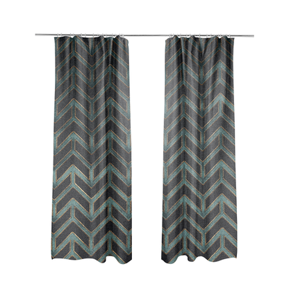 Nile Chevron Pattern Metallic Tones Blue Gold Upholstery Fabric CTR-1205 - Made To Measure Curtains