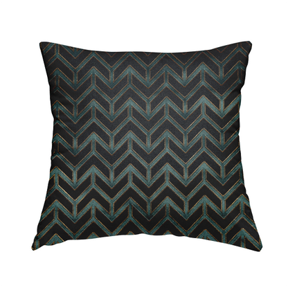 Nile Chevron Pattern Metallic Tones Blue Gold Upholstery Fabric CTR-1205 - Handmade Cushions