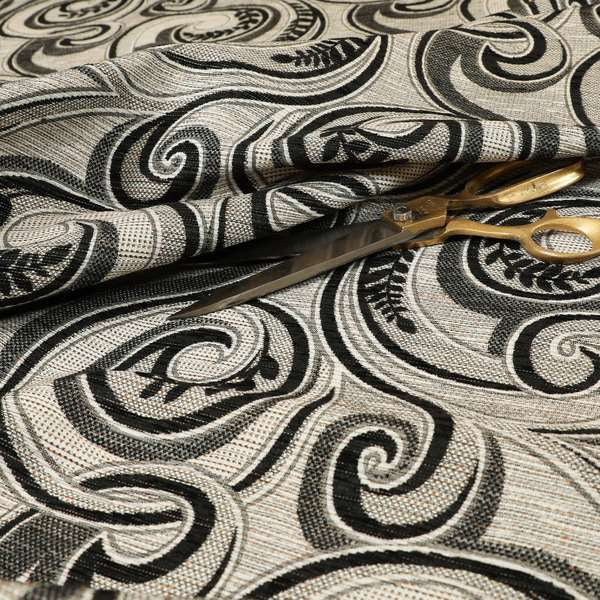 Ketu Collection Of Woven Chenille Floral Black Grey Colour Furnishing Fabrics CTR-121 - Roman Blinds
