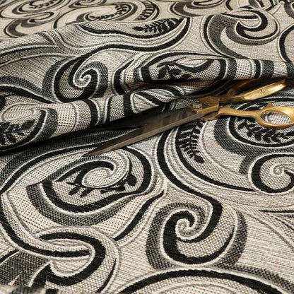 Ketu Collection Of Woven Chenille Floral Black Grey Colour Furnishing Fabrics CTR-121 - Made To Measure Curtains