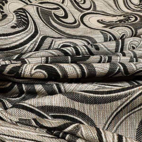 Ketu Collection Of Woven Chenille Floral Black Grey Colour Furnishing Fabrics CTR-121 - Roman Blinds