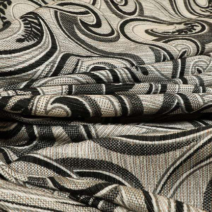 Ketu Collection Of Woven Chenille Floral Black Grey Colour Furnishing Fabrics CTR-121 - Made To Measure Curtains