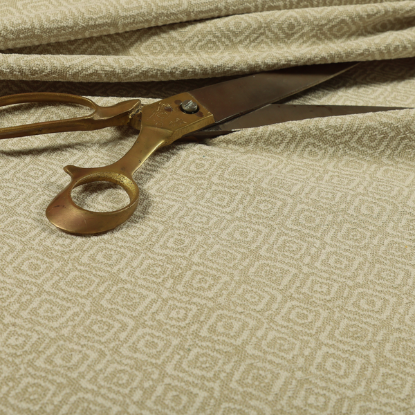 Sahara Geometric Pattern Chenille Material In Cream Beige Upholstery Fabric CTR-1214 - Made To Measure Curtains