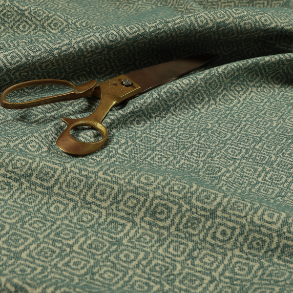 Sahara Geometric Pattern Chenille Material In Teal Blue Upholstery Fabric CTR-1215 - Made To Measure Curtains