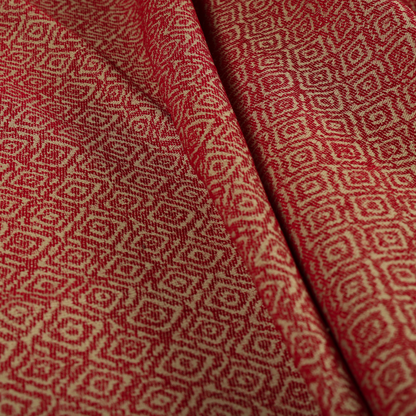 Sahara Geometric Pattern Chenille Material In Red Upholstery Fabric CTR-1217 - Made To Measure Curtains