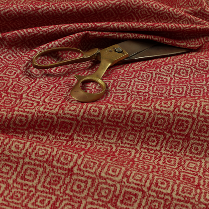 Sahara Geometric Pattern Chenille Material In Red Upholstery Fabric CTR-1217 - Roman Blinds