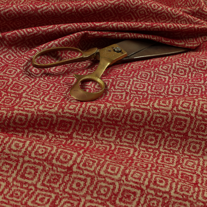 Sahara Geometric Pattern Chenille Material In Red Upholstery Fabric CTR-1217 - Made To Measure Curtains