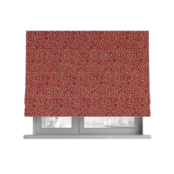 Sahara Geometric Pattern Chenille Material In Red Upholstery Fabric CTR-1217 - Roman Blinds