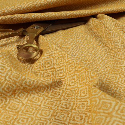 Sahara Geometric Pattern Chenille Material In Yellow Upholstery Fabric CTR-1218 - Made To Measure Curtains