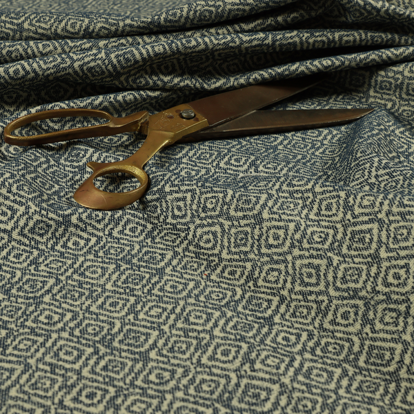 Sahara Geometric Pattern Chenille Material In Navy Blue Upholstery Fabric CTR-1219 - Roman Blinds