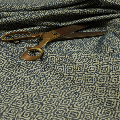 Sahara Geometric Pattern Chenille Material In Navy Blue Upholstery Fabric CTR-1219 - Handmade Cushions