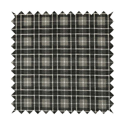 Ketu Collection Of Woven Chenille Checked Tartan Black Grey Colour Furnishing Fabrics CTR-122 - Roman Blinds