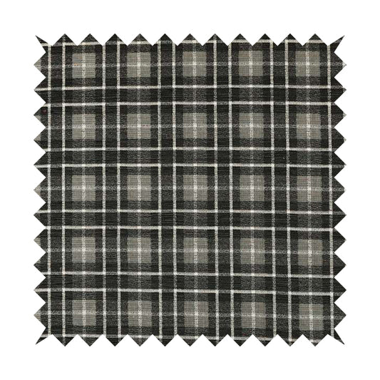 Ketu Collection Of Woven Chenille Checked Tartan Black Grey Colour Furnishing Fabrics CTR-122