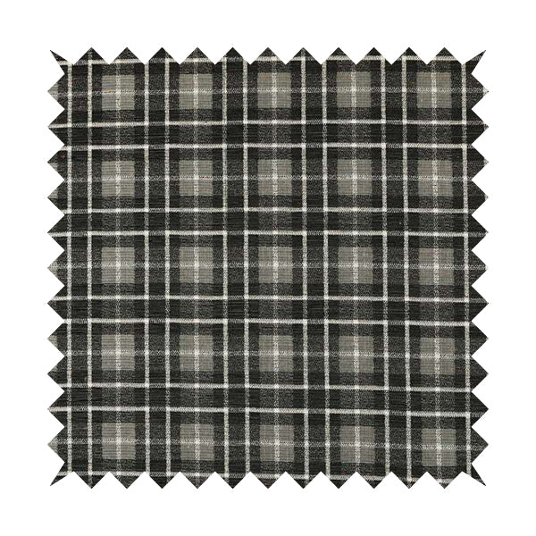 Ketu Collection Of Woven Chenille Checked Tartan Black Grey Colour Furnishing Fabrics CTR-122 - Made To Measure Curtains