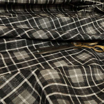 Ketu Collection Of Woven Chenille Checked Tartan Black Grey Colour Furnishing Fabrics CTR-122 - Roman Blinds