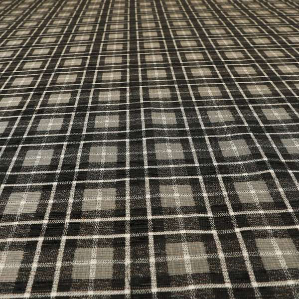 Ketu Collection Of Woven Chenille Checked Tartan Black Grey Colour Furnishing Fabrics CTR-122 - Roman Blinds