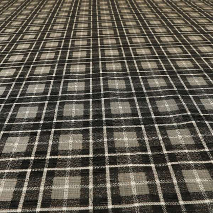 Ketu Collection Of Woven Chenille Checked Tartan Black Grey Colour Furnishing Fabrics CTR-122 - Made To Measure Curtains