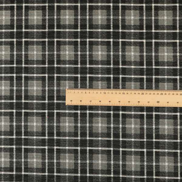 Ketu Collection Of Woven Chenille Checked Tartan Black Grey Colour Furnishing Fabrics CTR-122 - Roman Blinds