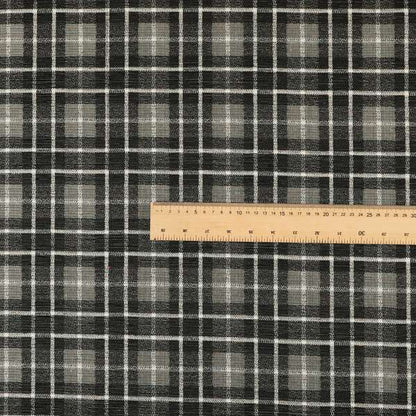 Ketu Collection Of Woven Chenille Checked Tartan Black Grey Colour Furnishing Fabrics CTR-122 - Made To Measure Curtains