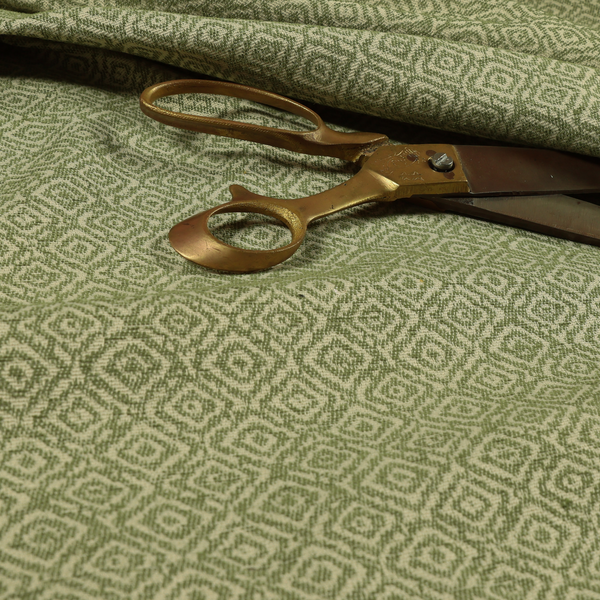 Sahara Geometric Pattern Chenille Material In Green Upholstery Fabric CTR-1220 - Made To Measure Curtains