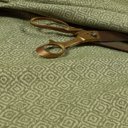 Sahara Geometric Pattern Chenille Material In Green Upholstery Fabric CTR-1220 - Made To Measure Curtains