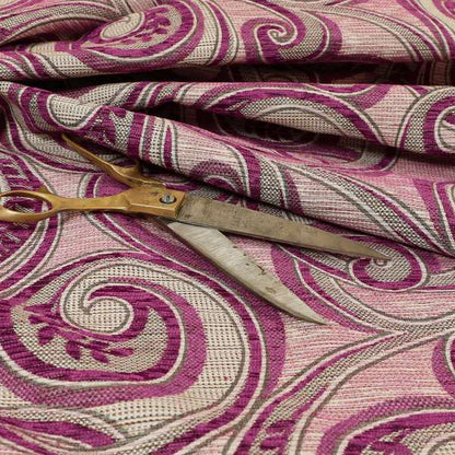 Ketu Collection Of Woven Chenille Floral Pink Colour Furnishing Fabrics CTR-124 - Roman Blinds