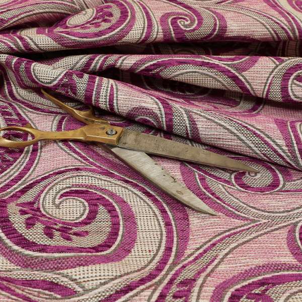 Ketu Collection Of Woven Chenille Floral Pink Colour Furnishing Fabrics CTR-124 - Made To Measure Curtains