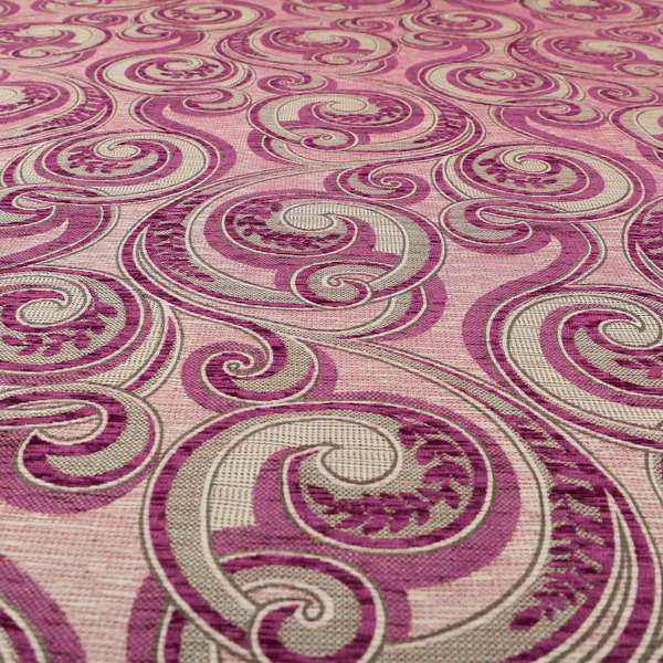 Ketu Collection Of Woven Chenille Floral Pink Colour Furnishing Fabrics CTR-124 - Made To Measure Curtains