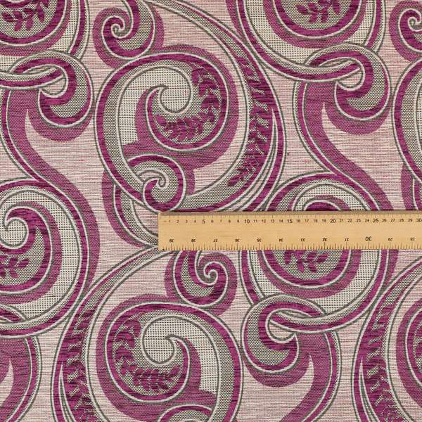 Ketu Collection Of Woven Chenille Floral Pink Colour Furnishing Fabrics CTR-124