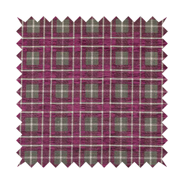 Ketu Collection Of Woven Chenille Checked Tartan Pink Colour Furnishing Fabrics CTR-125