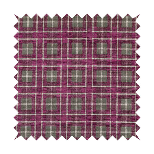 Ketu Collection Of Woven Chenille Checked Tartan Pink Colour Furnishing Fabrics CTR-125