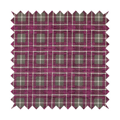 Ketu Collection Of Woven Chenille Checked Tartan Pink Colour Furnishing Fabrics CTR-125 - Made To Measure Curtains