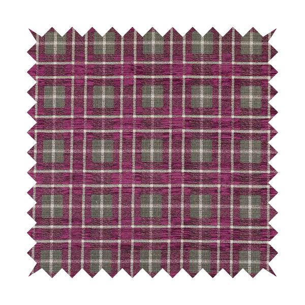 Ketu Collection Of Woven Chenille Checked Tartan Pink Colour Furnishing Fabrics CTR-125 - Handmade Cushions