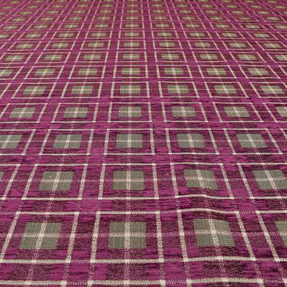 Ketu Collection Of Woven Chenille Checked Tartan Pink Colour Furnishing Fabrics CTR-125 - Made To Measure Curtains