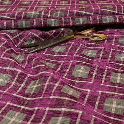 Ketu Collection Of Woven Chenille Checked Tartan Pink Colour Furnishing Fabrics CTR-125 - Made To Measure Curtains