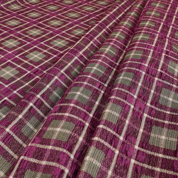 Ketu Collection Of Woven Chenille Checked Tartan Pink Colour Furnishing Fabrics CTR-125