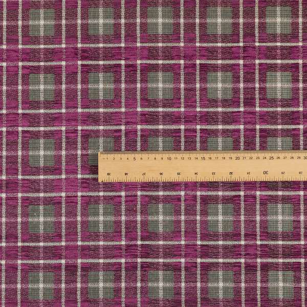 Ketu Collection Of Woven Chenille Checked Tartan Pink Colour Furnishing Fabrics CTR-125 - Handmade Cushions