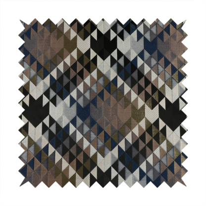 Oslo Geometric Pattern Blue Gold Black Toned Upholstery Fabric CTR-1255