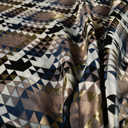 Oslo Geometric Pattern Blue Gold Black Toned Upholstery Fabric CTR-1255 - Made To Measure Curtains