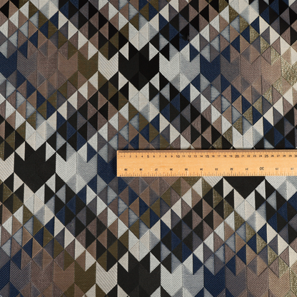 Oslo Geometric Pattern Blue Gold Black Toned Upholstery Fabric CTR-1255 - Roman Blinds