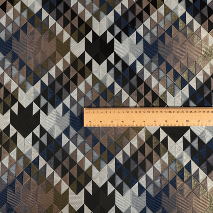 Oslo Geometric Pattern Blue Gold Black Toned Upholstery Fabric CTR-1255 - Made To Measure Curtains