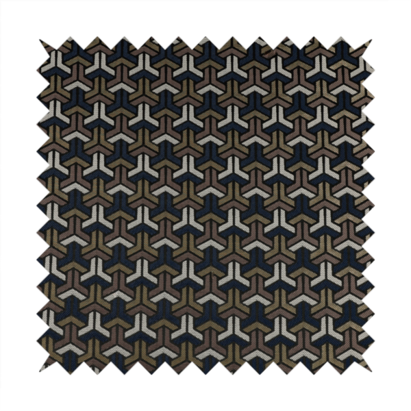 Oslo Geometric Pattern Blue Gold Black Toned Upholstery Fabric CTR-1256 - Made To Measure Curtains